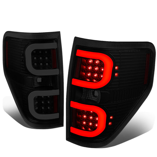 FAROS TRASEROS 09-14 FORD F-150 - DUAL C-BAR - 3D - LED - BLACK / SMOKE