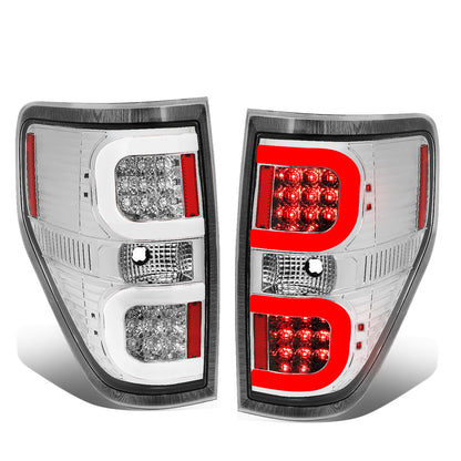 FAROS TRASEROS 09-14 FORD F-150 - DUAL C-BAR - 3D - LED - CHROME / CLEAR