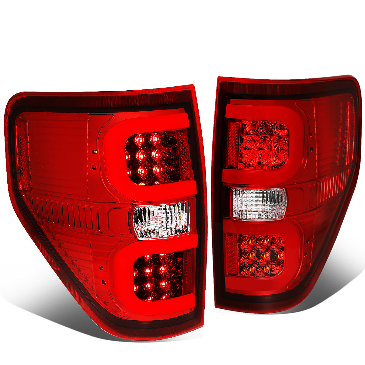 FAROS TRASEROS 09-14 FORD F-150 - DUAL C-BAR - 3D - LED - CHROME / RED