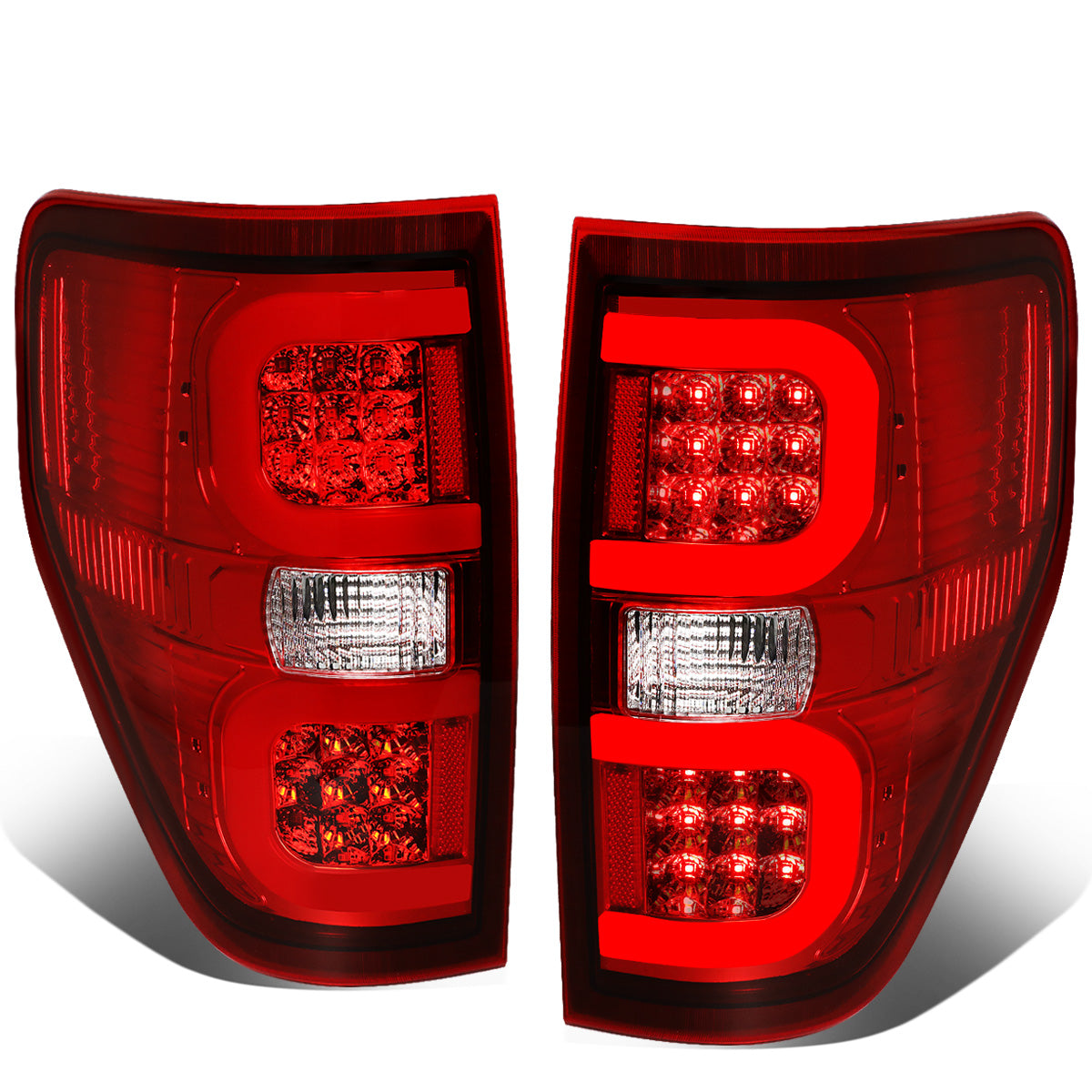 FAROS TRASEROS 09-14 FORD F-150 - DUAL C-BAR - 3D - LED - CHROME / RED