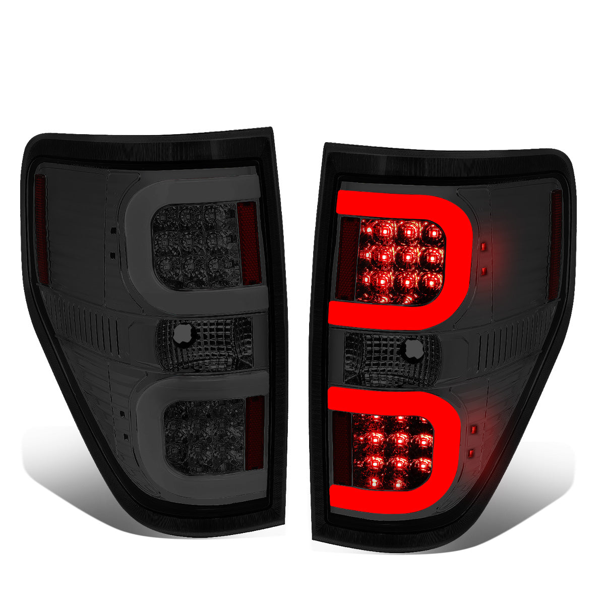 FAROS TRASEROS 09-14 FORD F-150 - DUAL C-BAR - 3D - LED - CHROME / SMOKE