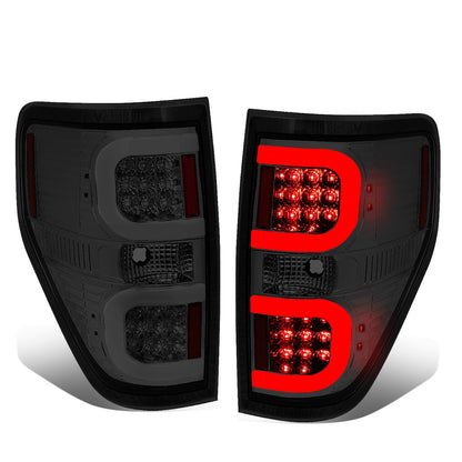 FAROS TRASEROS 09-14 FORD F-150 - DUAL C-BAR - 3D - LED - CHROME / SMOKE