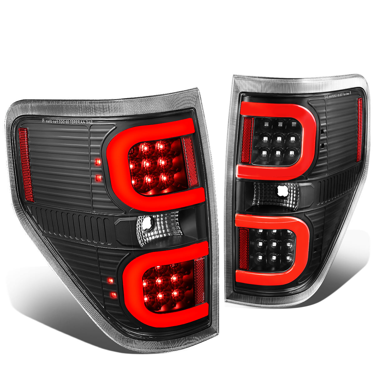 FAROS TRASEROS 09-14 FORD F-150 - DUAL RED C-BAR - 3D - LED - BLACK / CLEAR