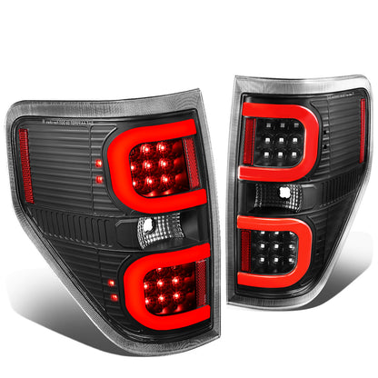 FAROS TRASEROS 09-14 FORD F-150 - DUAL RED C-BAR - 3D - LED - BLACK / CLEAR