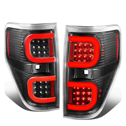 FAROS TRASEROS 09-14 FORD F-150 - DUAL RED C-BAR - 3D - LED - BLACK / CLEAR