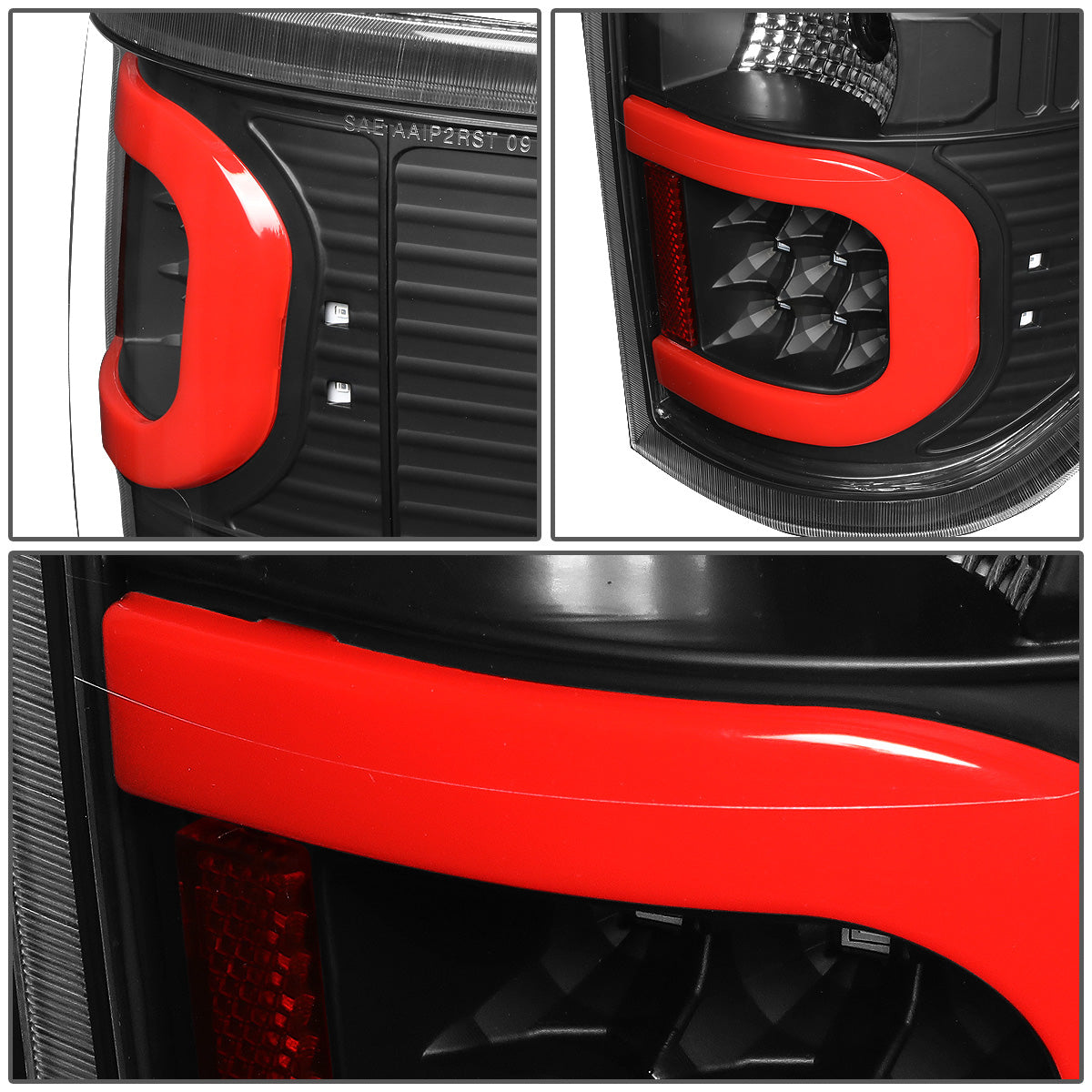 FAROS TRASEROS 09-14 FORD F-150 - DUAL RED C-BAR - 3D - LED - BLACK / CLEAR