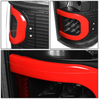 FAROS TRASEROS 09-14 FORD F-150 - DUAL RED C-BAR - 3D - LED - BLACK / CLEAR