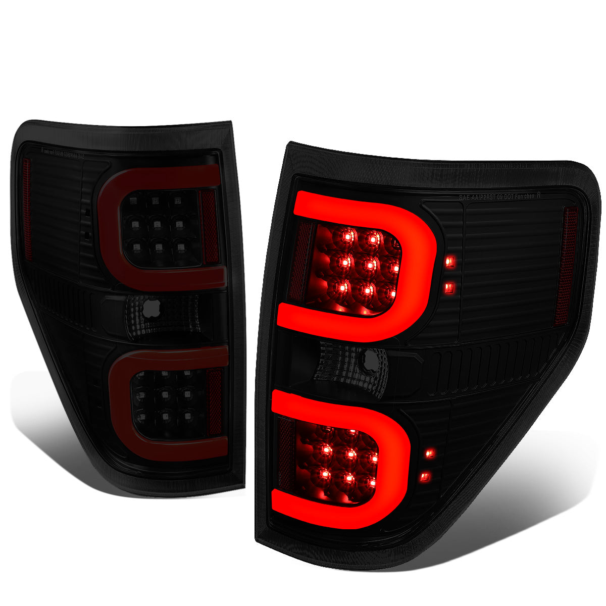 FAROS TRASEROS 09-14 FORD F-150 - DUAL RED C-BAR - 3D - LED - BLACK / SMOKE