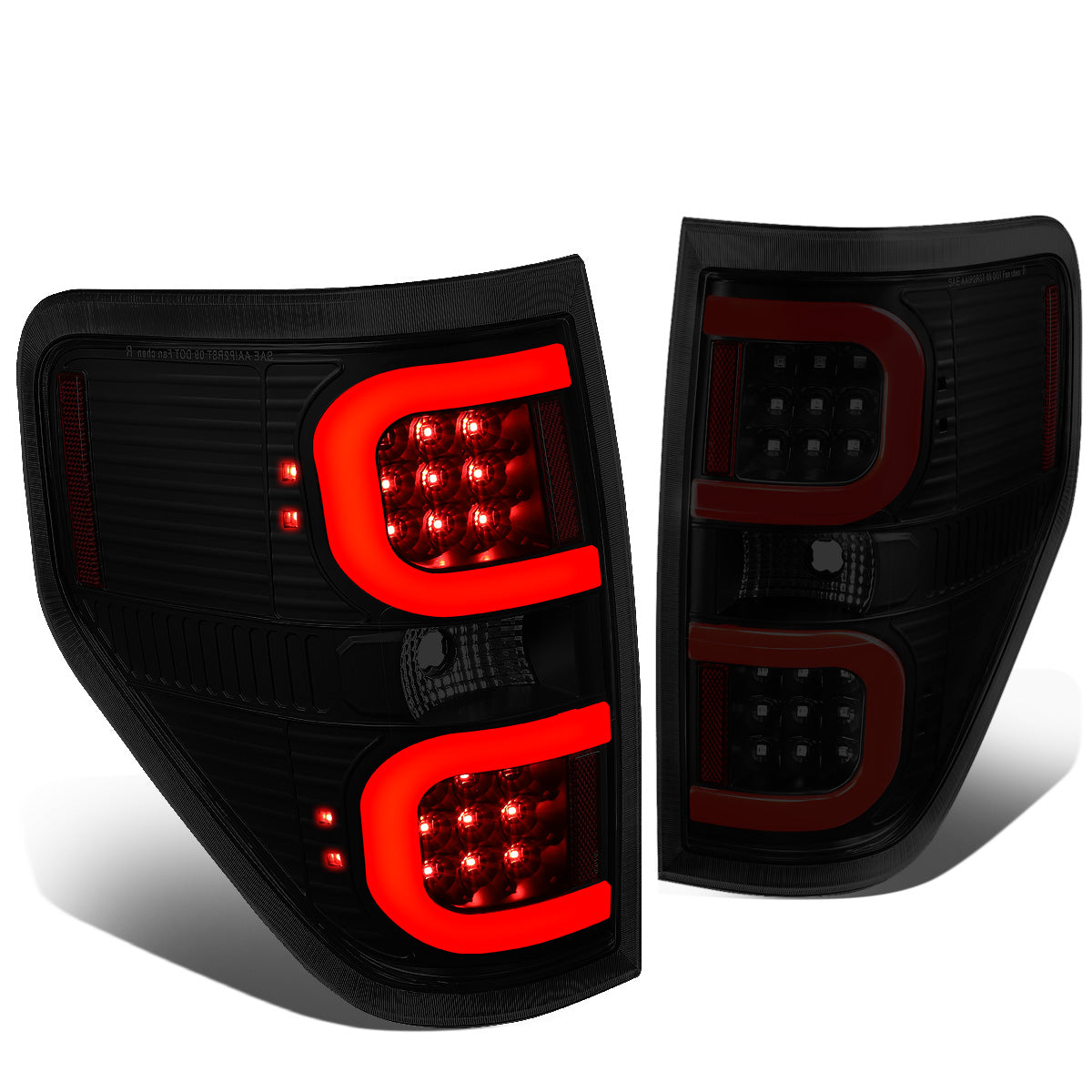 FAROS TRASEROS 09-14 FORD F-150 - DUAL RED C-BAR - 3D - LED - BLACK / SMOKE