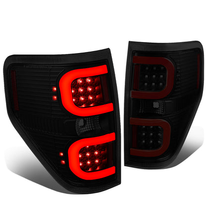 FAROS TRASEROS 09-14 FORD F-150 - DUAL RED C-BAR - 3D - LED - BLACK / SMOKE