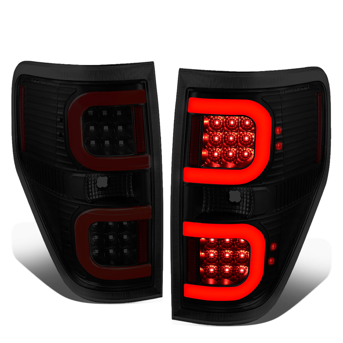 FAROS TRASEROS 09-14 FORD F-150 - DUAL RED C-BAR - 3D - LED - BLACK / SMOKE