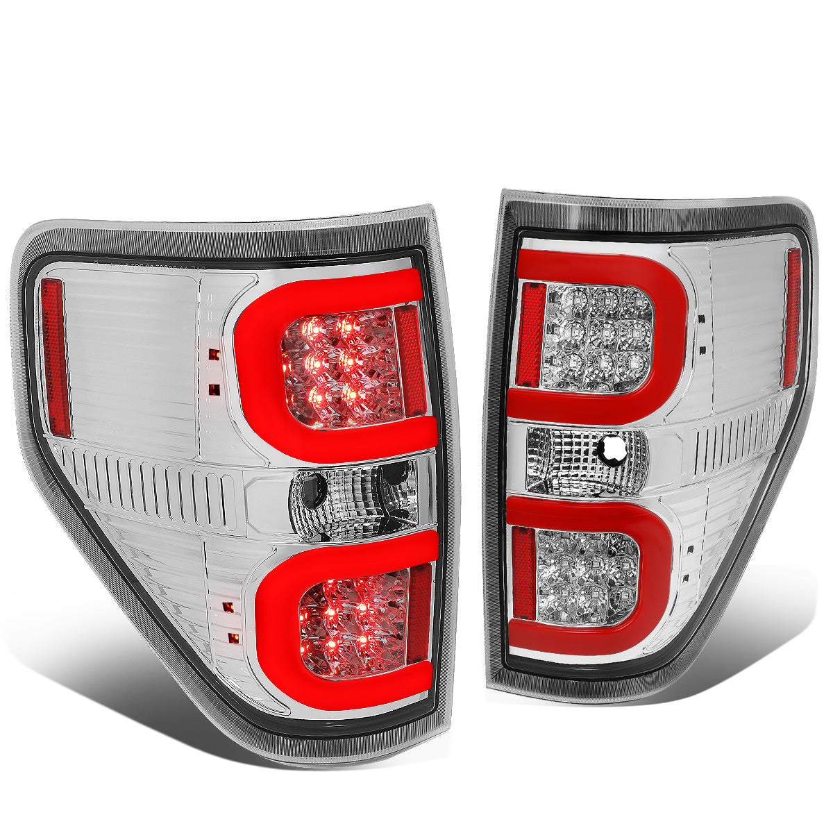 FAROS TRASEROS 09-14 FORD F-150 - DUAL RED C-BAR - 3D - LED - CHROME / CLEAR