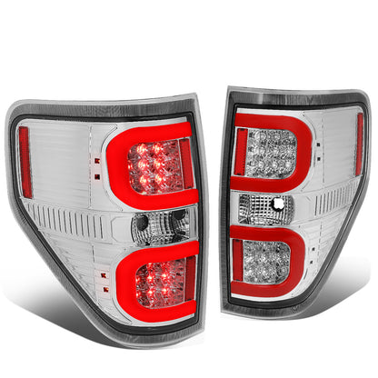 FAROS TRASEROS 09-14 FORD F-150 - DUAL RED C-BAR - 3D - LED - CHROME / CLEAR