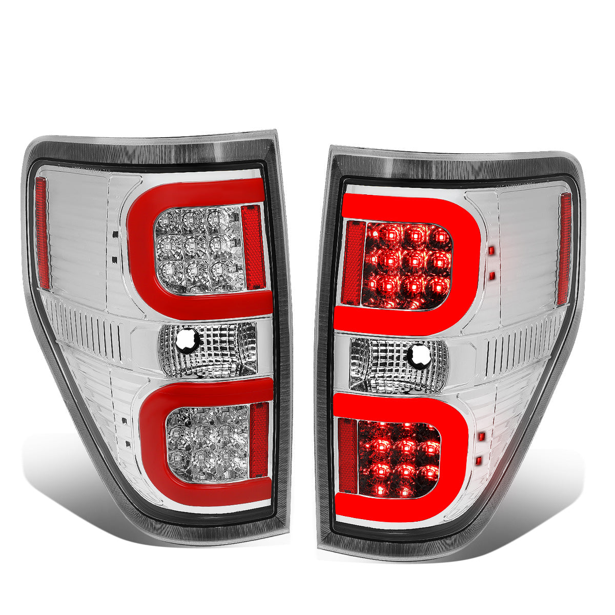 FAROS TRASEROS 09-14 FORD F-150 - DUAL RED C-BAR - 3D - LED - CHROME / CLEAR