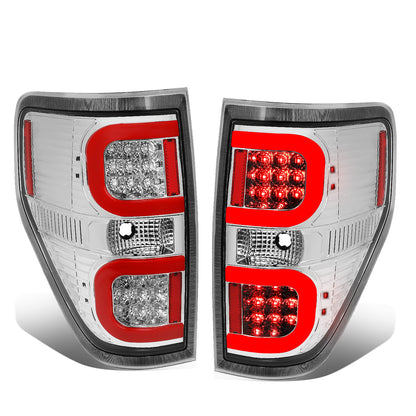FAROS TRASEROS 09-14 FORD F-150 - DUAL RED C-BAR - 3D - LED - CHROME / CLEAR