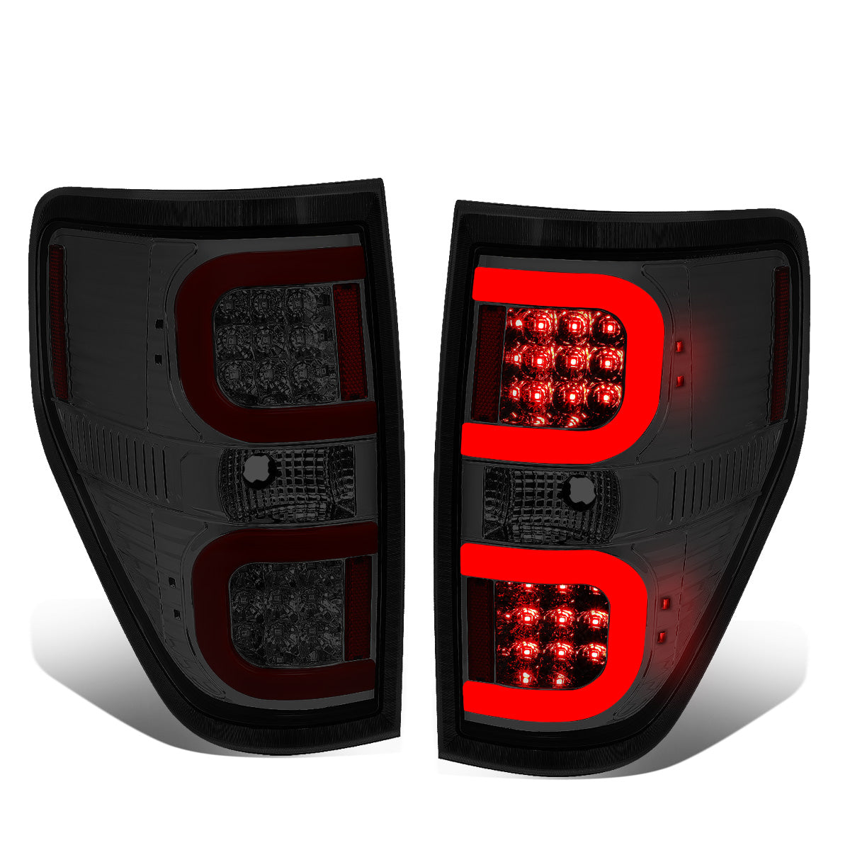 FAROS TRASEROS 09-14 FORD F-150 - DUAL RED C-BAR - 3D - LED - CHROME / SMOKE