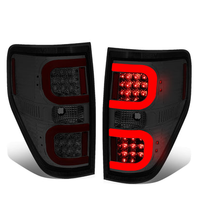 FAROS TRASEROS 09-14 FORD F-150 - DUAL RED C-BAR - 3D - LED - CHROME / SMOKE