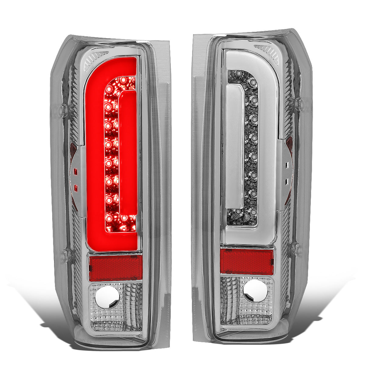 FAROS TRASEROS 90-96 FORD F-150 / 90-97 FORD F-250 / 90-97 FORD F-350 / 90-96 FORD BRONCO / 90-97 FORD F SUPER DUTY - FITS STYLESIDE MODELS ONLY - 3D - LED - CHROME / CLEAR