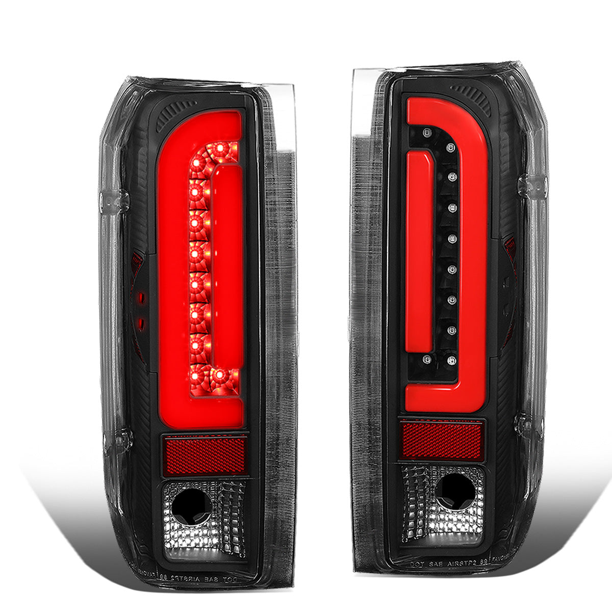 FAROS TRASEROS 90-96 FORD F-150 / 90-97 FORD F-250 / 90-97 FORD F-350 / 90-96 FORD BRONCO / 90-97 FORD F SUPER DUTY - FITS STYLESIDE MODELS ONLY - RED LED - BLACK / CLEAR