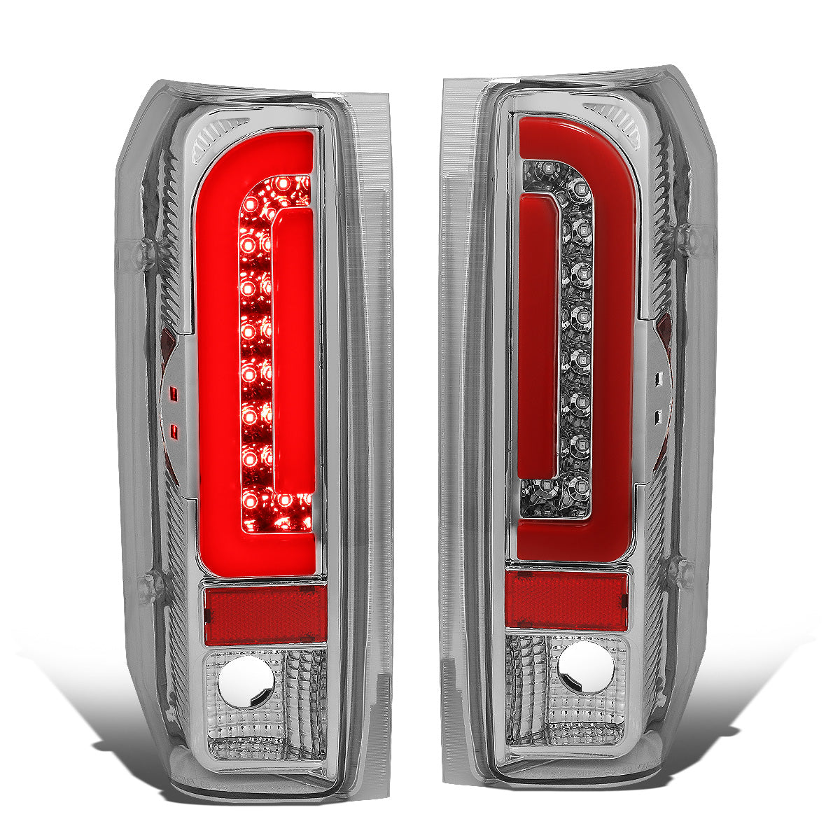 FAROS TRASEROS 90-96 FORD F-150 / 90-97 FORD F-250 / 90-97 FORD F-350 / 90-96 FORD BRONCO / 90-97 FORD F SUPER DUTY - FITS STYLESIDE MODELS ONLY - RED LED - CHROME / CLEAR