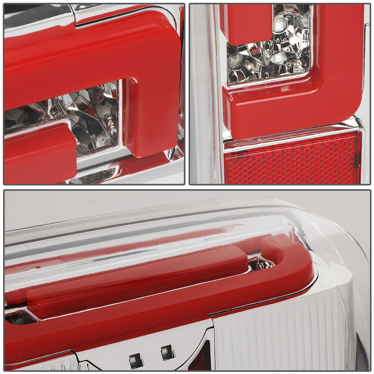 FAROS TRASEROS 90-96 FORD F-150 / 90-97 FORD F-250 / 90-97 FORD F-350 / 90-96 FORD BRONCO / 90-97 FORD F SUPER DUTY - FITS STYLESIDE MODELS ONLY - RED LED - CHROME / CLEAR
