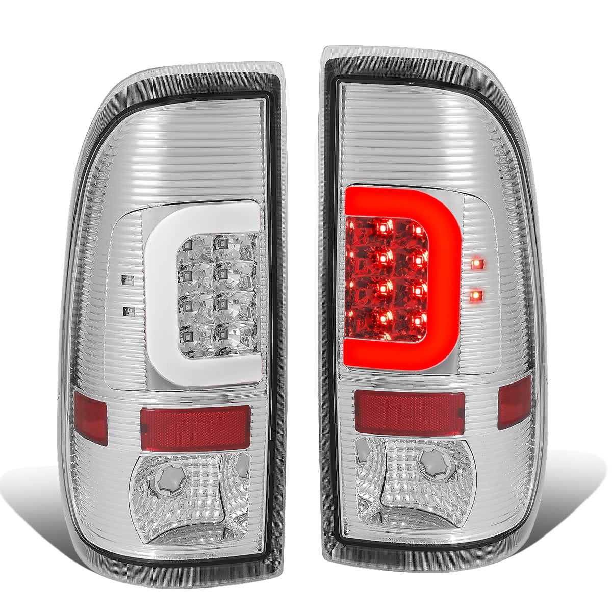 FAROS TRASEROS 08-16 FORD F-250, F-350, F-450, F-550 - SUPER DUTY / 09-16 FORD F-350, F-450 / 15-16 FORD F-550 - C-BAR - 3D - LED - CHROME / CLEAR