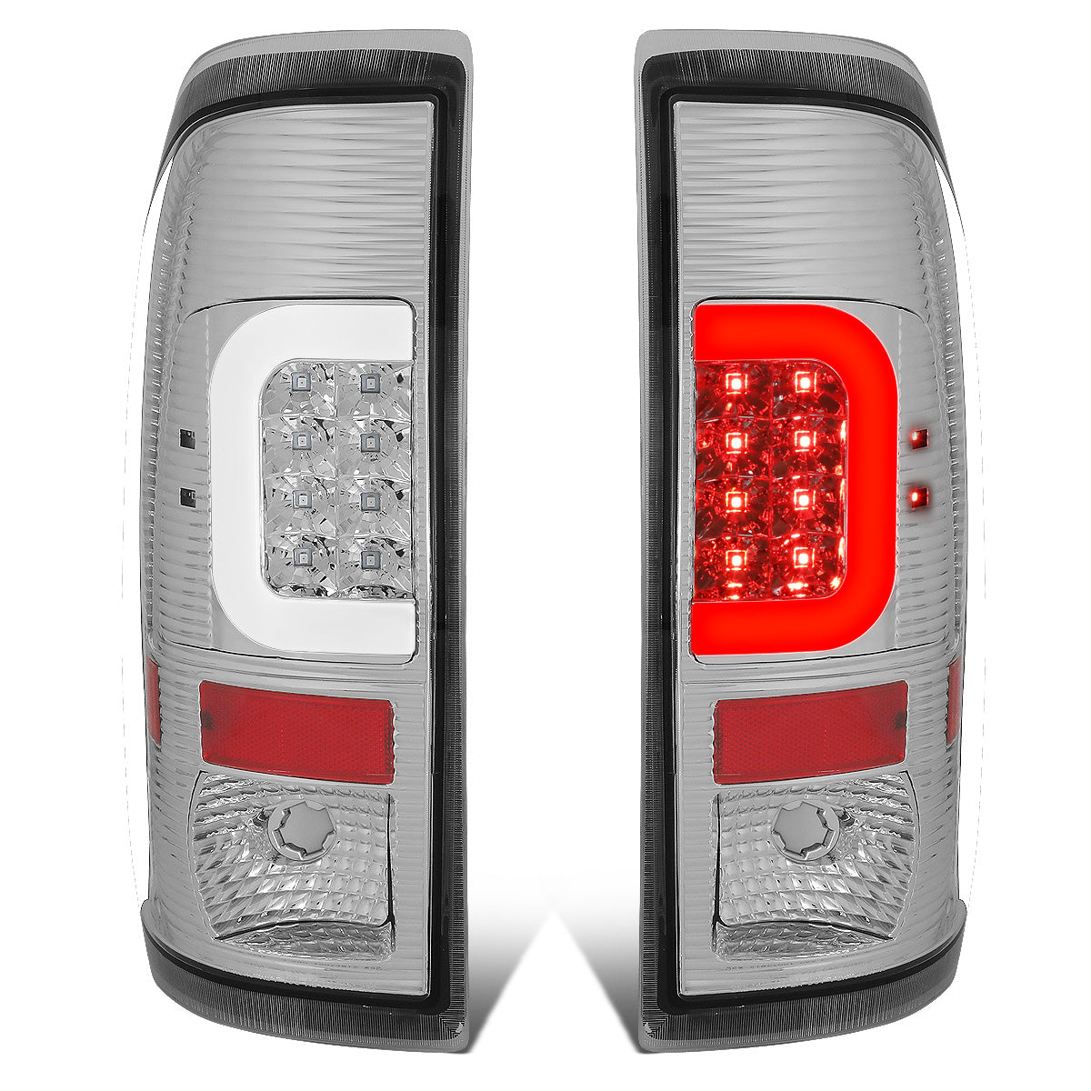 FAROS TRASEROS 08-16 FORD F-250, F-350, F-450, F-550 - SUPER DUTY / 09-16 FORD F-350, F-450 / 15-16 FORD F-550 - C-BAR - 3D - LED - CHROME / CLEAR