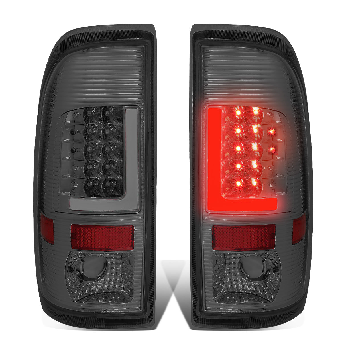 FAROS TRASEROS 08-16 FORD F-250, F-350, F-450, F-550 - SUPER DUTY / 09-16 FORD F-350, F-450 / 15-16 FORD F-550 - L-BAR - 3D - LED - CHROME / SMOKE