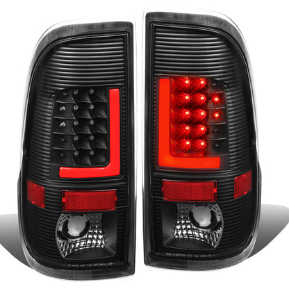 FAROS TRASEROS 08-16 FORD F-250, F-350, F-450, F-550 - SUPER DUTY / 09-16 FORD F-350, F-450 / 15-16 FORD F-550 - RED L-BAR - 3D - LED - BLACK / CLEAR
