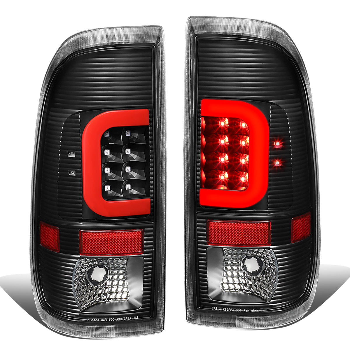 FAROS TRASEROS 08-16 FORD F-250, F-350, F-450, F-550 - SUPER DUTY / 09-16 FORD F-350, F-450 / 15-16 FORD F-550 - RED C-BAR - 3D - LED - BLACK / CLEAR