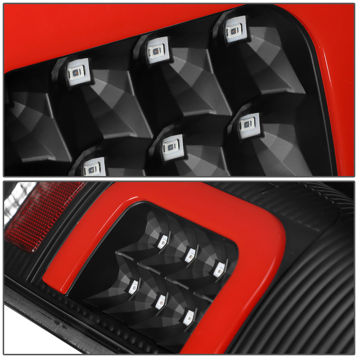 FAROS TRASEROS 08-16 FORD F-250, F-350, F-450, F-550 - SUPER DUTY / 09-16 FORD F-350, F-450 / 15-16 FORD F-550 - RED C-BAR - 3D - LED - BLACK / CLEAR