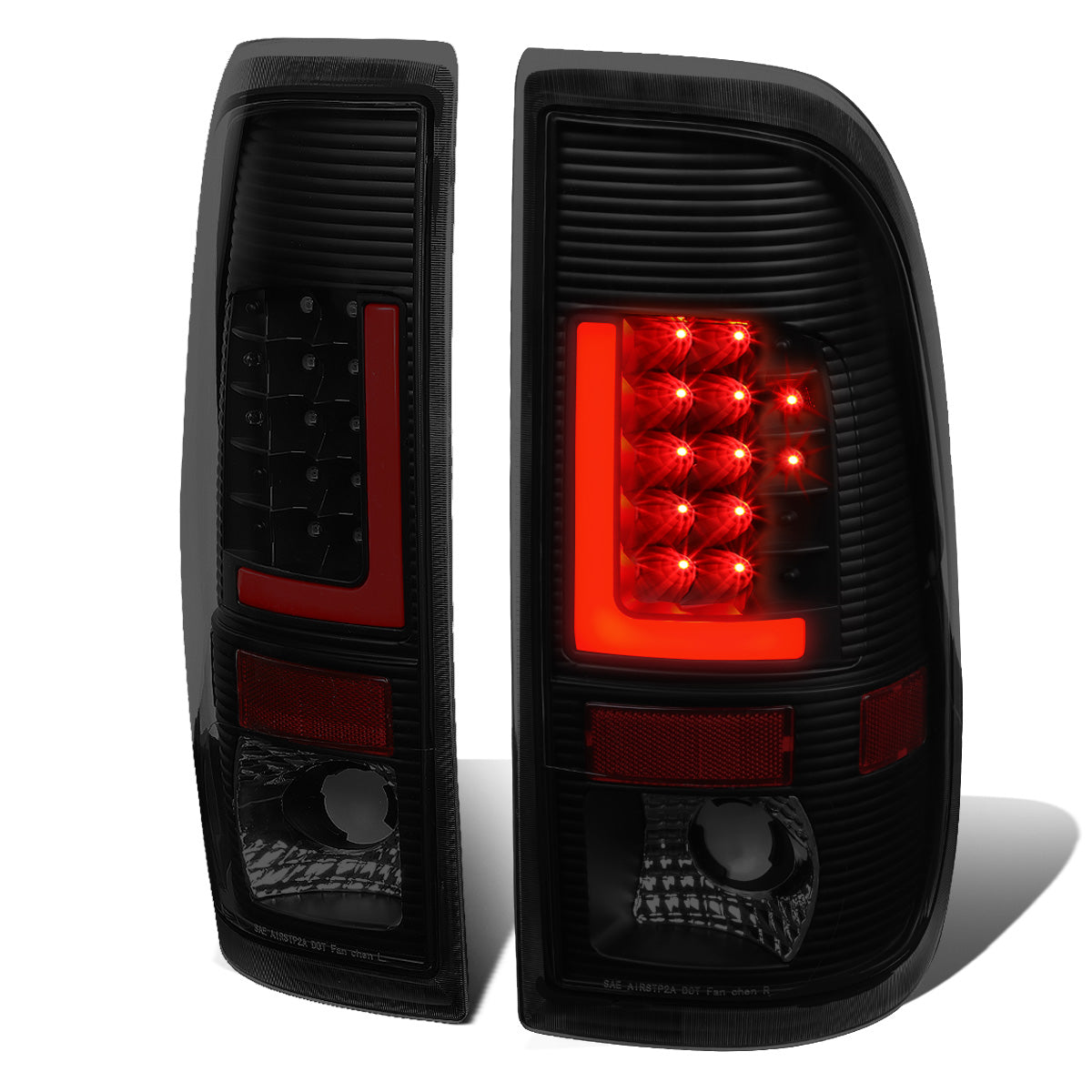FAROS TRASEROS 08-16 FORD F-250, F-350, F-450, F-550 - SUPER DUTY / 09-16 FORD F-350, F-450 / 15-16 FORD F-550 - RED L-BAR - 3D - LED - BLACK / SMOKE