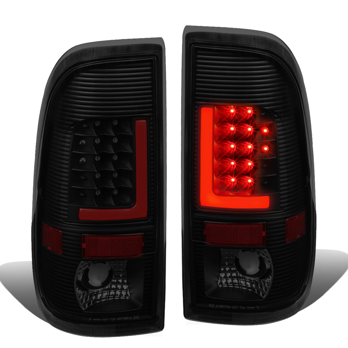 FAROS TRASEROS 08-16 FORD F-250, F-350, F-450, F-550 - SUPER DUTY / 09-16 FORD F-350, F-450 / 15-16 FORD F-550 - RED L-BAR - 3D - LED - BLACK / SMOKE