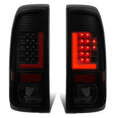 FAROS TRASEROS 08-16 FORD F-250, F-350, F-450, F-550 - SUPER DUTY / 09-16 FORD F-350, F-450 / 15-16 FORD F-550 - RED L-BAR - 3D - LED - BLACK / SMOKE