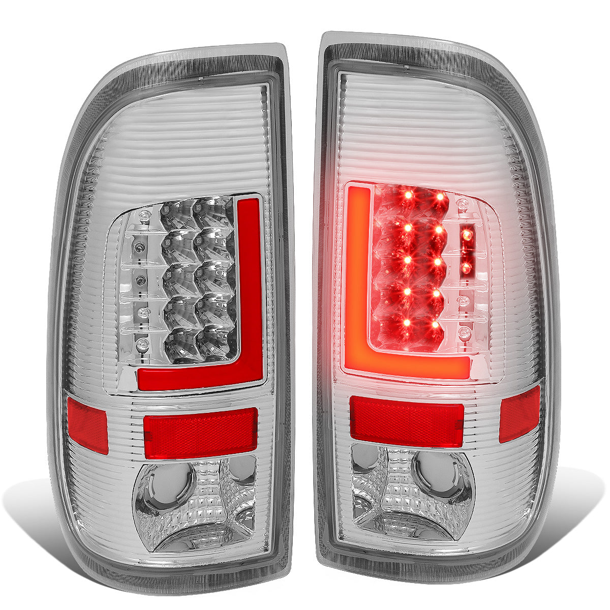 FAROS TRASEROS 08-16 FORD F-250, F-350, F-450, F-550 - SUPER DUTY / 09-16 FORD F-350, F-450 / 15-16 FORD F-550 - RED L-BAR - 3D - LED - CHROME / CLEAR
