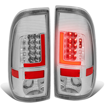 FAROS TRASEROS 08-16 FORD F-250, F-350, F-450, F-550 - SUPER DUTY / 09-16 FORD F-350, F-450 / 15-16 FORD F-550 - RED L-BAR - 3D - LED - CHROME / CLEAR