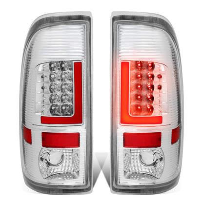 FAROS TRASEROS 08-16 FORD F-250, F-350, F-450, F-550 - SUPER DUTY / 09-16 FORD F-350, F-450 / 15-16 FORD F-550 - RED L-BAR - 3D - LED - CHROME / CLEAR