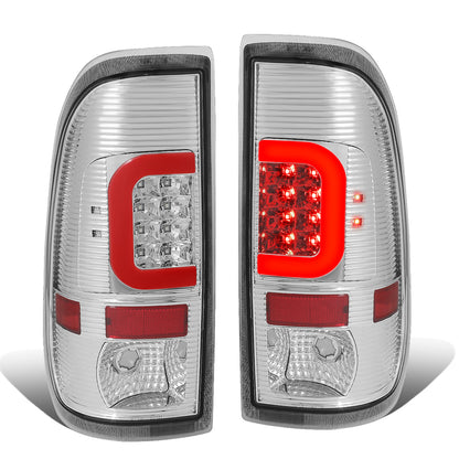 FAROS TRASEROS 08-16 FORD F-250, F-350, F-450, F-550 - SUPER DUTY / 09-16 FORD F-350, F-450 / 15-16 FORD F-550 - RED C-BAR - 3D - LED - CHROME / CLEAR