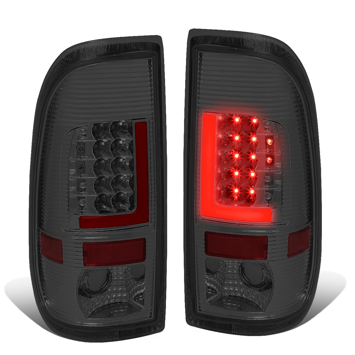 FAROS TRASEROS 08-16 FORD F-250, F-350, F-450, F-550 - SUPER DUTY / 09-16 FORD F-350, F-450 / 15-16 FORD F-550 - RED L-BAR - 3D - LED - CHROME / SMOKE