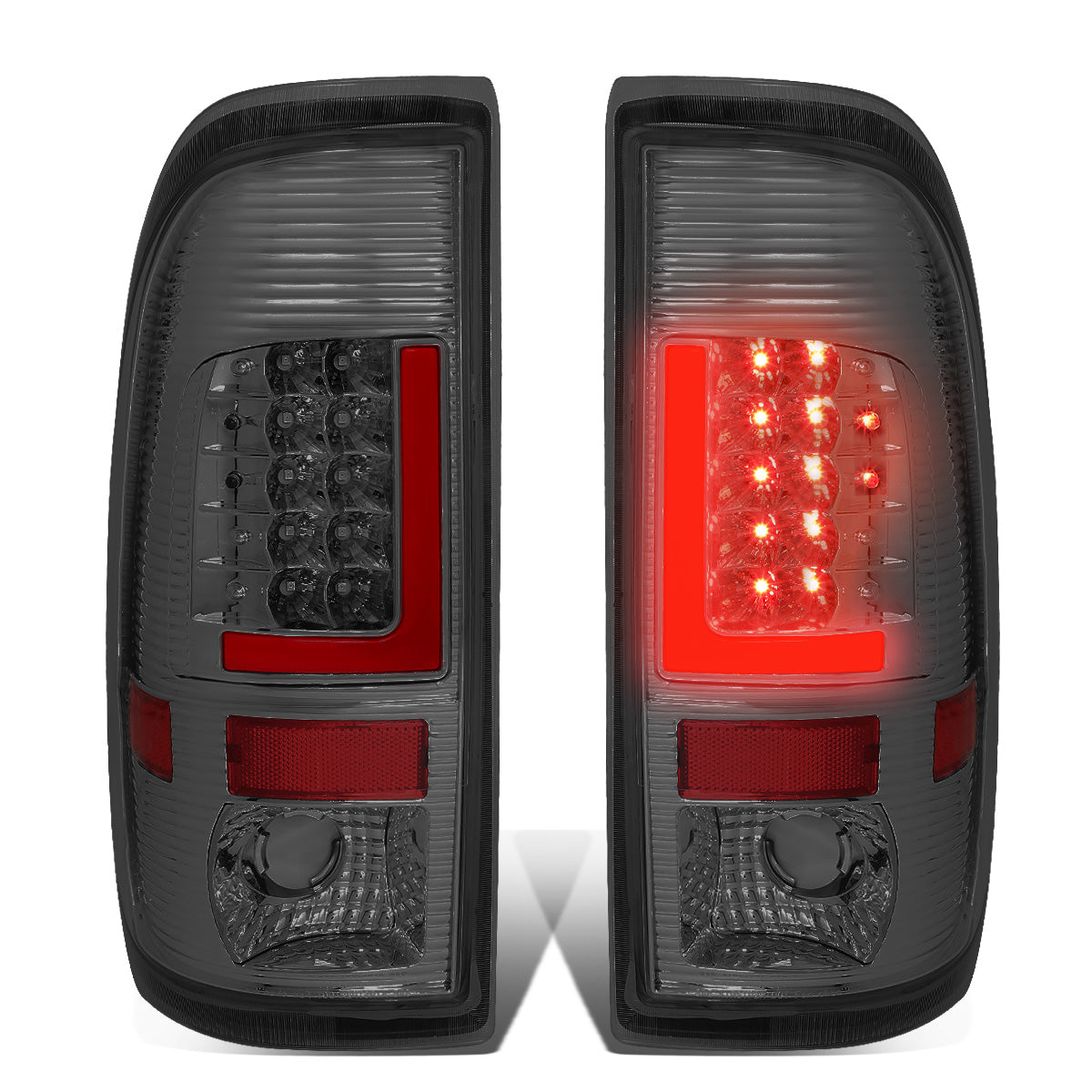 FAROS TRASEROS 08-16 FORD F-250, F-350, F-450, F-550 - SUPER DUTY / 09-16 FORD F-350, F-450 / 15-16 FORD F-550 - RED L-BAR - 3D - LED - CHROME / SMOKE