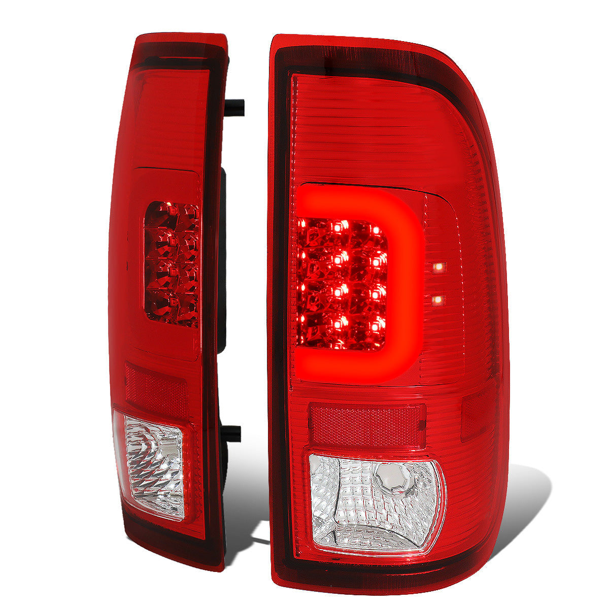 FAROS TRASEROS 08-16 FORD F-250, F-350, F-450, F-550 - SUPER DUTY / 09-16 FORD F-350, F-450 / 15-16 FORD F-550 - RED C-BAR - 3D - LED - CHROME / RED
