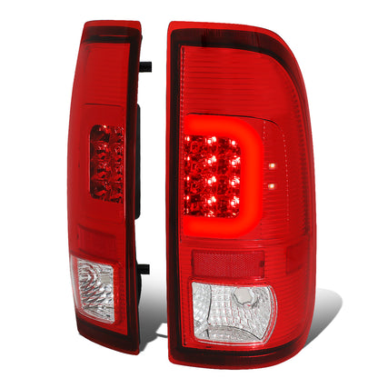 FAROS TRASEROS 08-16 FORD F-250, F-350, F-450, F-550 - SUPER DUTY / 09-16 FORD F-350, F-450 / 15-16 FORD F-550 - RED C-BAR - 3D - LED - CHROME / RED