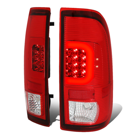 FAROS TRASEROS 08-16 FORD F-250, F-350, F-450, F-550 - SUPER DUTY / 09-16 FORD F-350, F-450 / 15-16 FORD F-550 - RED C-BAR - 3D - LED - CHROME / RED