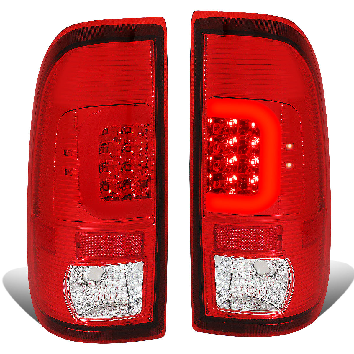FAROS TRASEROS 08-16 FORD F-250, F-350, F-450, F-550 - SUPER DUTY / 09-16 FORD F-350, F-450 / 15-16 FORD F-550 - RED C-BAR - 3D - LED - CHROME / RED