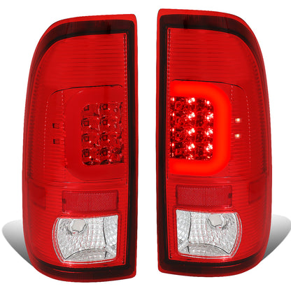 FAROS TRASEROS 08-16 FORD F-250, F-350, F-450, F-550 - SUPER DUTY / 09-16 FORD F-350, F-450 / 15-16 FORD F-550 - RED C-BAR - 3D - LED - CHROME / RED