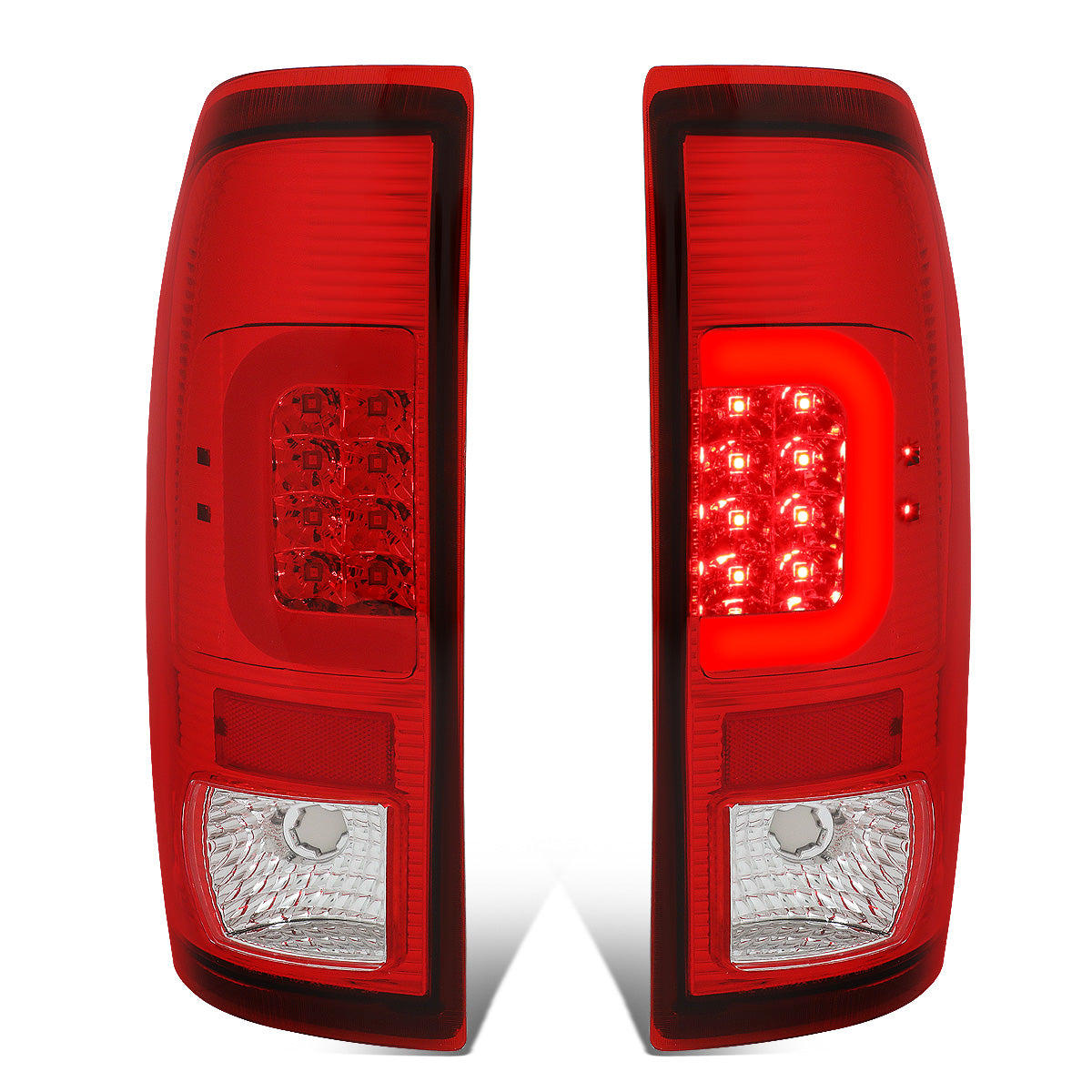 FAROS TRASEROS 08-16 FORD F-250, F-350, F-450, F-550 - SUPER DUTY / 09-16 FORD F-350, F-450 / 15-16 FORD F-550 - RED C-BAR - 3D - LED - CHROME / RED