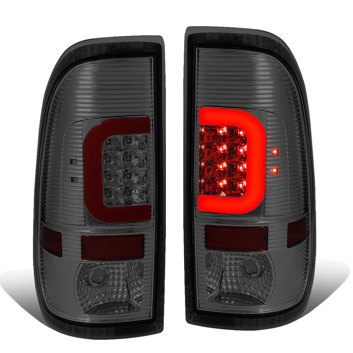 FAROS TRASEROS 08-16 FORD F-250, F-350, F-450, F-550 - SUPER DUTY / 09-16 FORD F-350, F-450 / 15-16 FORD F-550 - RED C-BAR - 3D - LED - CHROME / SMOKE