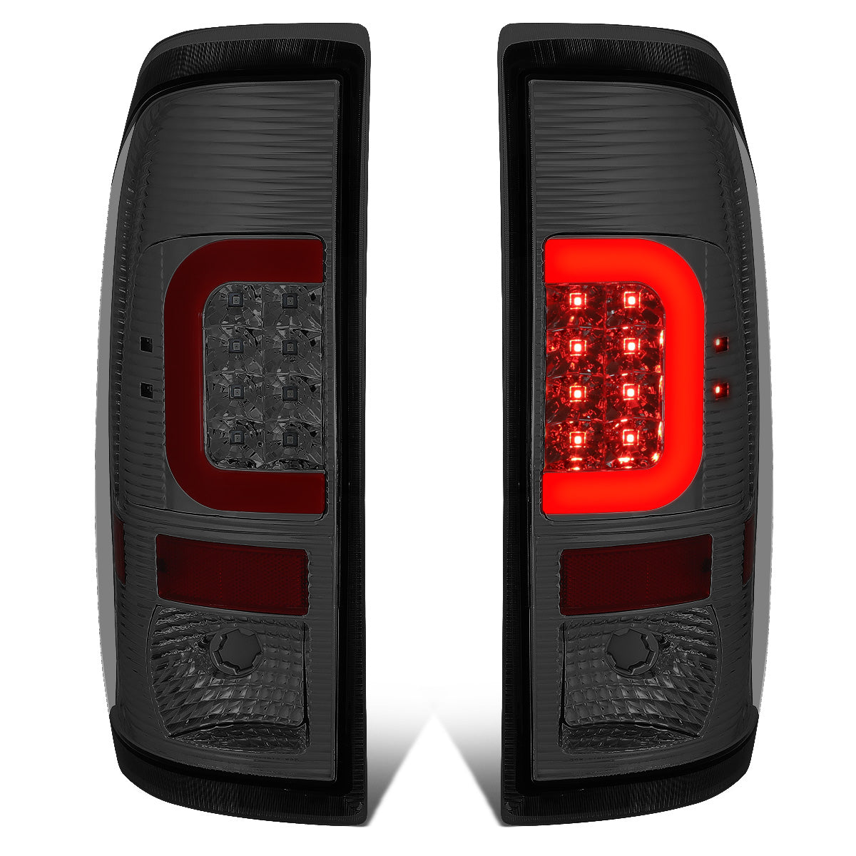 FAROS TRASEROS 08-16 FORD F-250, F-350, F-450, F-550 - SUPER DUTY / 09-16 FORD F-350, F-450 / 15-16 FORD F-550 - RED C-BAR - 3D - LED - CHROME / SMOKE