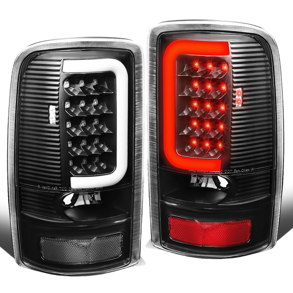 FAROS TRASEROS 00-06 CHEVY TAHOE , CHEVY SUBURBAN 1500 , 2500 , GMC YUKON , YUKON XL 1500 , 2500 - C-BAR - 3D - U-HALO LED - FITS LIFT DOOR MODELS ONLY , DOES NOT FIT BARN DOOR MODELS - BLACK / CLEAR