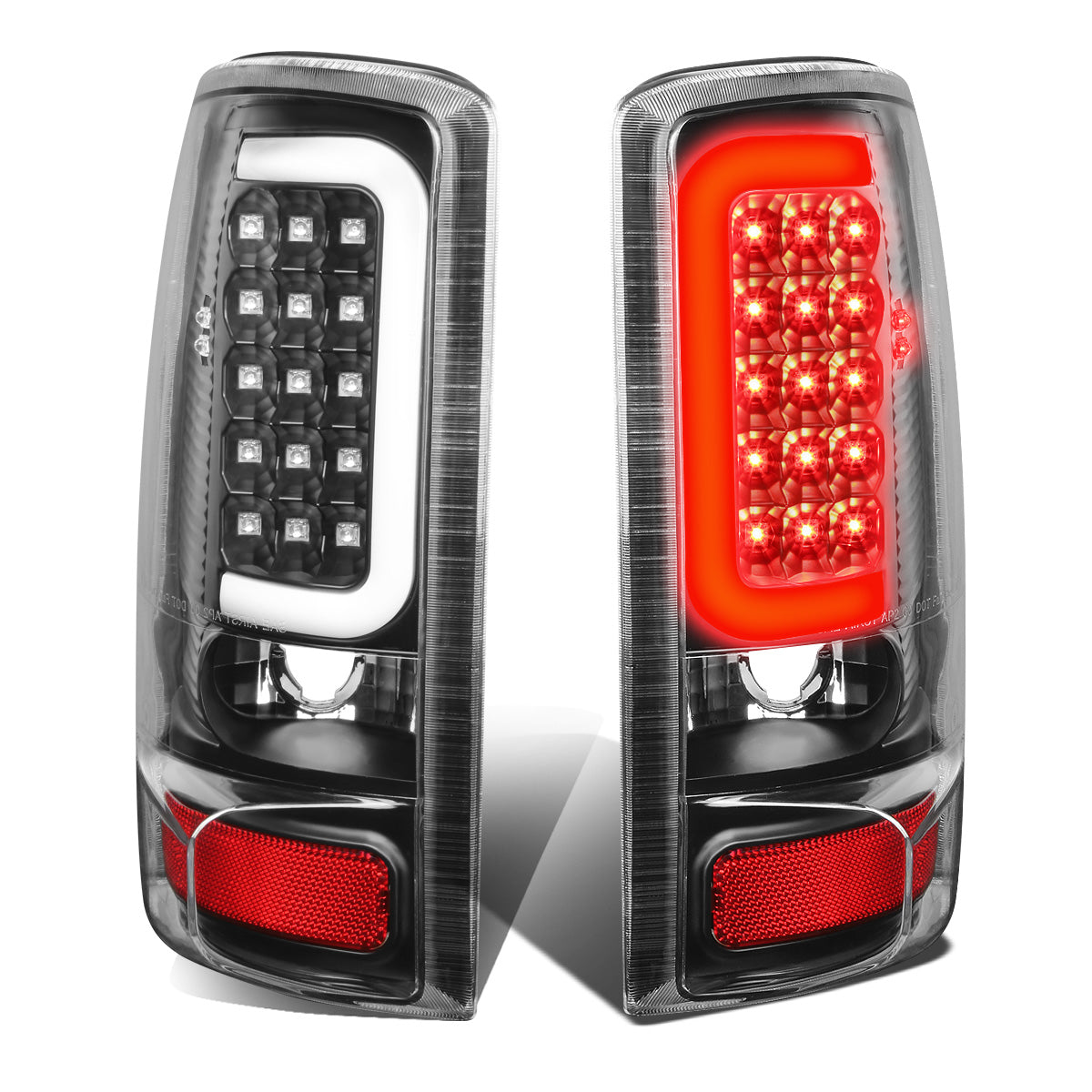 FAROS TRASEROS 00-06 CHEVY TAHOE , CHEVY SUBURBAN 1500 , 2500 , GMC YUKON , YUKON XL 1500 , 2500 - C-BAR - 3D - U-HALO LED - FITS LIFT DOOR MODELS ONLY , DOES NOT FIT BARN DOOR MODELS - BLACK / CLEAR